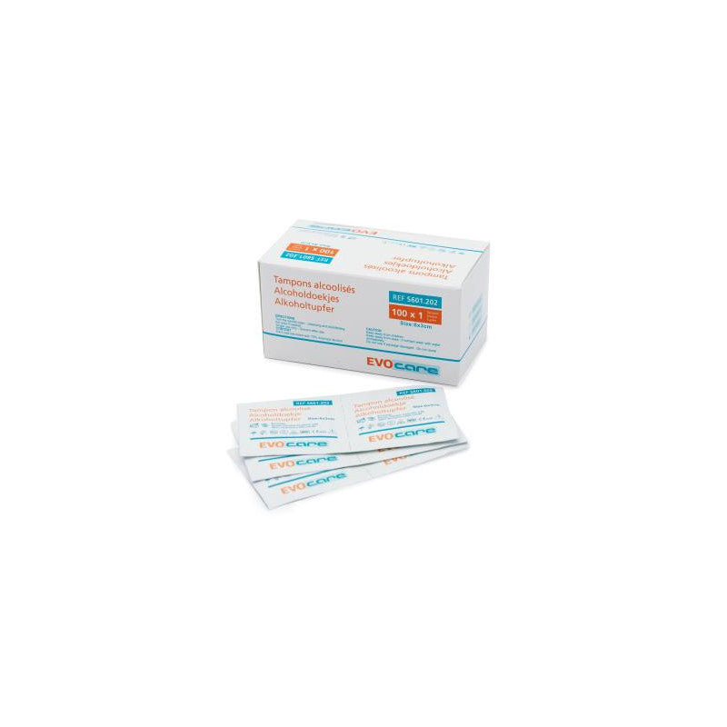 Tampons alcoolisés EVOCARE 3x6 cm